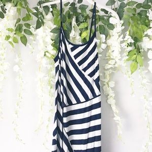 Anthropologie Navy Striped Knit Maxi-Dress